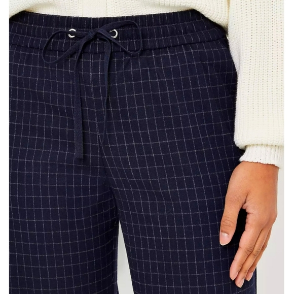 Loft Tapered Pull On Pants In Windowpane Brushed Flannel - Picture 2 of 5
